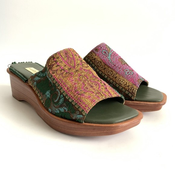 Naked Feet Mules Square-toe Fabric Platform Wedge - Picture 12 of 13